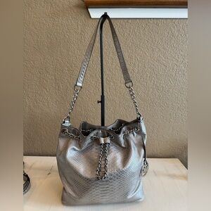Michael Kors Boho Style Purse.  Silver Metallic with Reptile print.